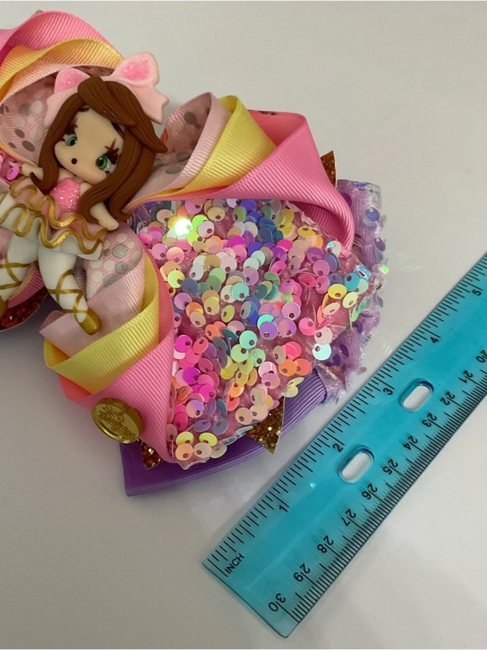 Girls Big Bow Clay Doll Ballerina Barrette Clip Handmade